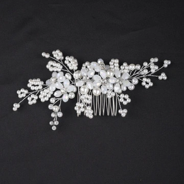 Silver bridal hair accessory, comb style, with pearl flowers, Debbie
