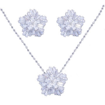 Snow Flower necklace and earrings set with cubic zirconias