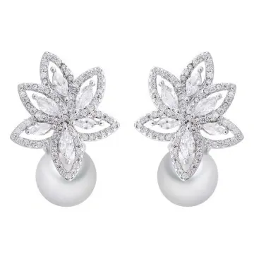 Cercei cu pietre din zirconiu si perle, Valerie Pearls