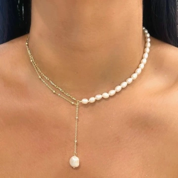 Colier argint placat cu aur 14K cu perle de cultura