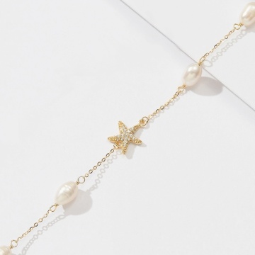 Colier argint placat cu aur 14K cu perle de cultura si stea de mare