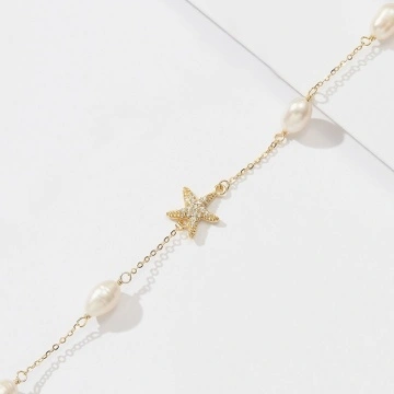 Colier argint placat cu aur 14K cu perle de cultura si stea de mare