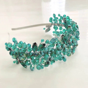 Silver beaded and green beaded lanyard / headband, Melody Green