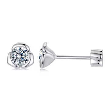 Cercei din argint, cu pietre moissanite de 0.3CT, Pure Rose