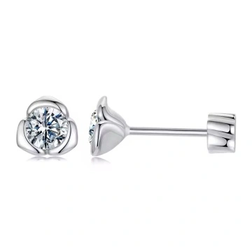 Cercei din argint, cu pietre moissanite de 0.3CT, Pure Rose