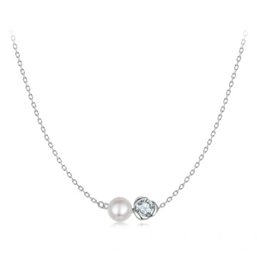 Colier din argint cu moissanit de 0.5CT si perla de cultura, Pure Rose