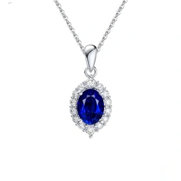 Colier din argint, cu pandantiv cu safir albastru si zirconiu, Delicate Sapphire