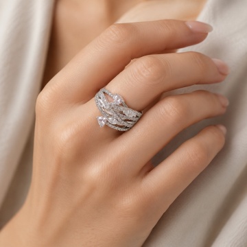 Inel elegant reglabil cu pietre de zirconiu