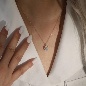 Colier argint 925 placat cu aur 14K si piatra din zirconiu ovala