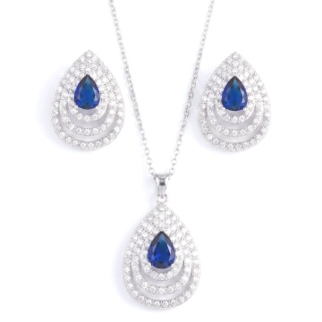 Set colier si cercei cu pietre din zirconiu albastre, Blue Tears