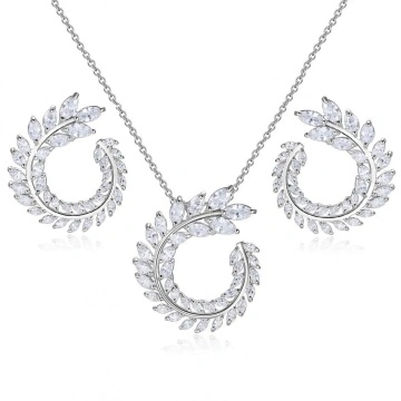 Set lantisor si cercei cu petale spiralate din pietre CZ, Sparkly Petals