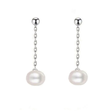 Silver earrings with chain and natural cultured pearls, Jasmine