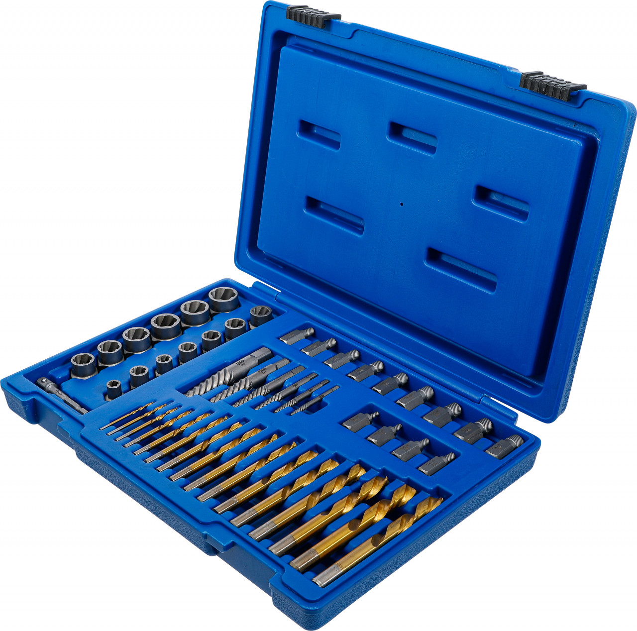 Extractor şuruburi şi piuliţe cu set burghie pe stânga, 2 - 18 mm