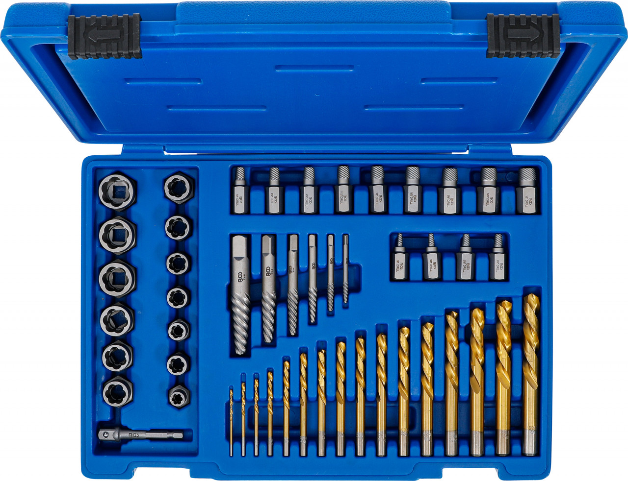 Extractor şuruburi şi piuliţe cu set burghie pe stânga, 2 - 18 mm