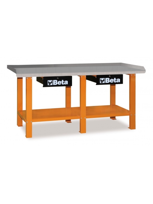 Banc de lucru cu blat din fier zincat cu 2 sertare, dimensiuni 2000 x 640 x 900 mm, Beta C56