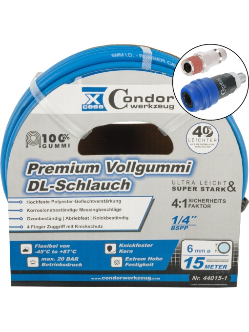 Furtun DL ø6mmx15m, cauciuc solid de ultimă generație, cuplare în 2 trepte, Condor 44015-3