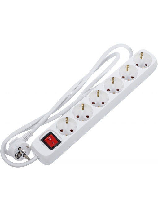 Prelungitor electric cu 6 prize, intrerupator de retea, cablu 1,4 m, 3 x 1,5 mm², BGS 3373