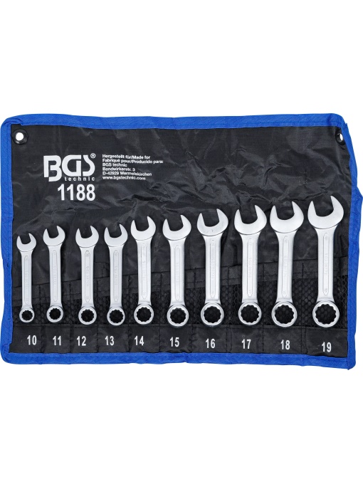 Set chei combinate extra scurte 10 - 11 - 12 - 13 - 14 - 15 - 16 - 17 - 18 - 19 mm, 10 piese piese, BGS 1188
