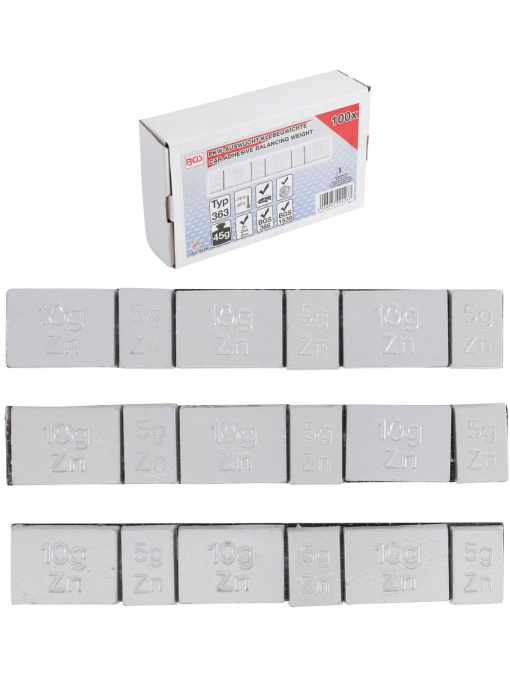 Set contragreutati pentru roti din Aluminiu | type 363 | 100 x 45gr. | 100 piese, BGS 9426
