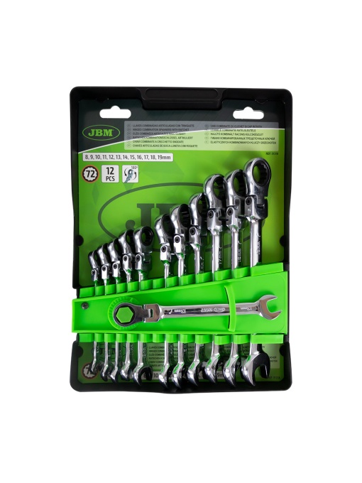 Set de 12 chei combinate cu clichet si cap rotativ, JBM 51318