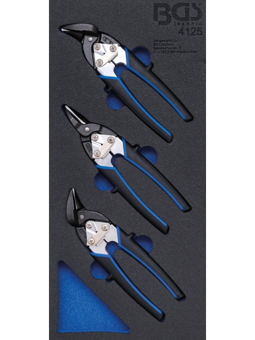 Set foarfece in termoformat : foarfeca pentru taiat drept, foarfeca pe mana stanga, foarfeca pe mana dreapta, lungime 195mm, BGS 4125