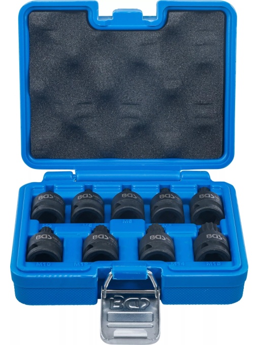 Set cu biti Spline (XZN) de impact M4 - M16, lungime 42mm, cu antrenare 1/2”, 9 piese, BGS 5487
