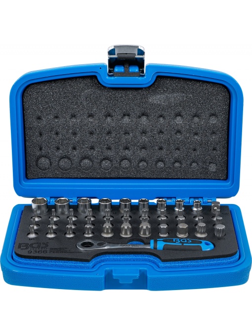 Set de biti combinati Imbus, Spline (XZN), Ribe + tubulare si clichet cu antrenare profil 12mm, 44 piese, BGS 9366