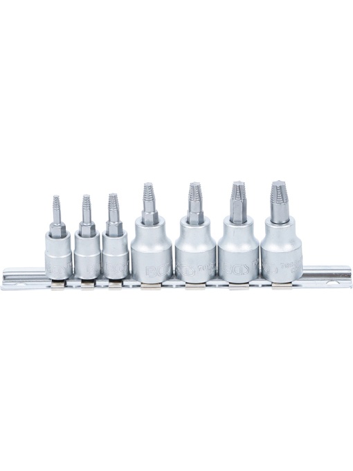 Set extractoare şuruburi, 6,3 mm (1/4") / 10 mm (3/8"), pentru profil T defect (pentru Torx), T10 - T40, 7 piese, BGS 7098