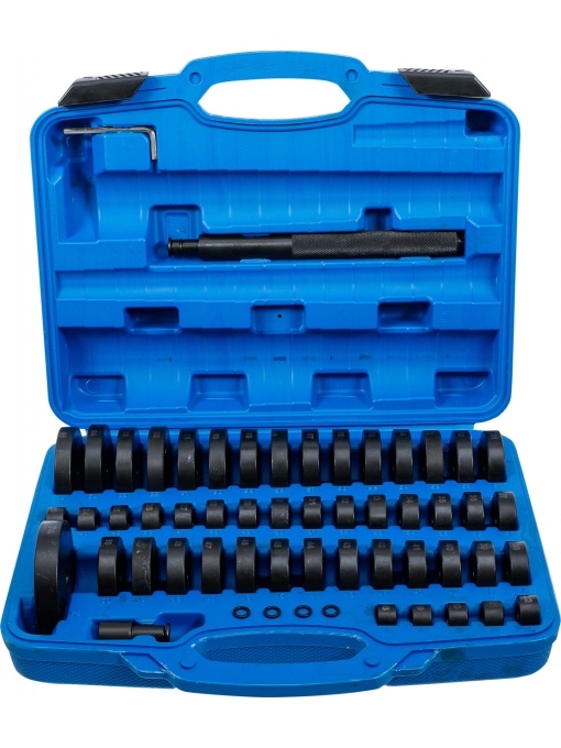 Set flanse pentru inlocuit rulmenti si simeringuri, dimensiuni 18-65 mm + 74mm x Ø 12 mm, 52 piese, BGS 8467