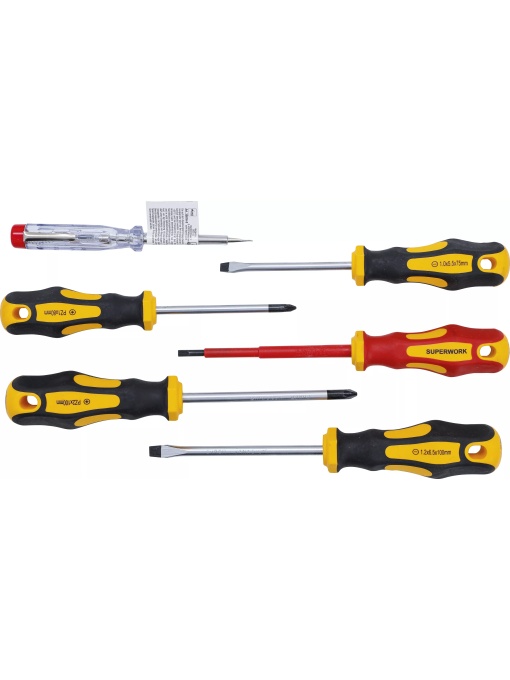 Set şurubelniţe electrician VDE, lamă dreaptă / cap cruce, 6 piese, BGS DIY 35816