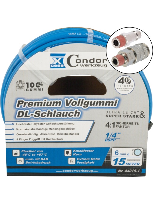 Furtun DL ø6mmx15m, cauciuc solid de calitate superioară, cuplare rapidă, Condor 44015-2