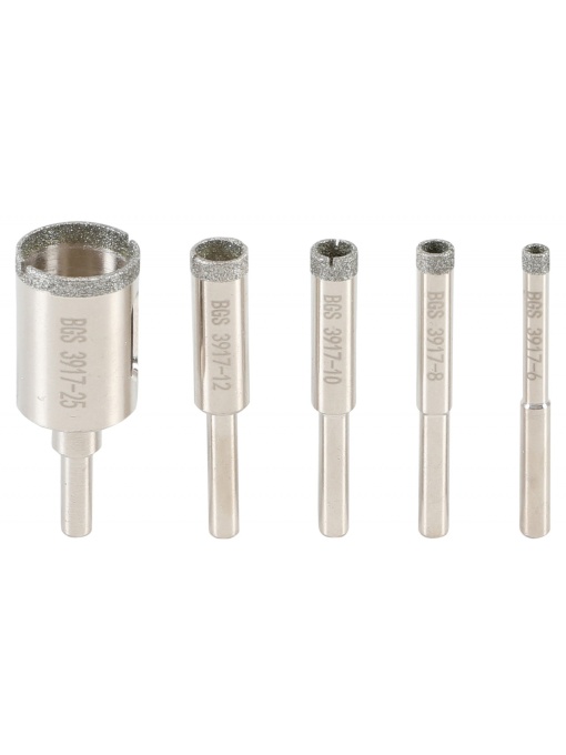 Set carote pentru sticla, mamura, obiecte ceramice | Ø 6, 8, 10, 12, 25 mm | 5 piese, BGS 3917