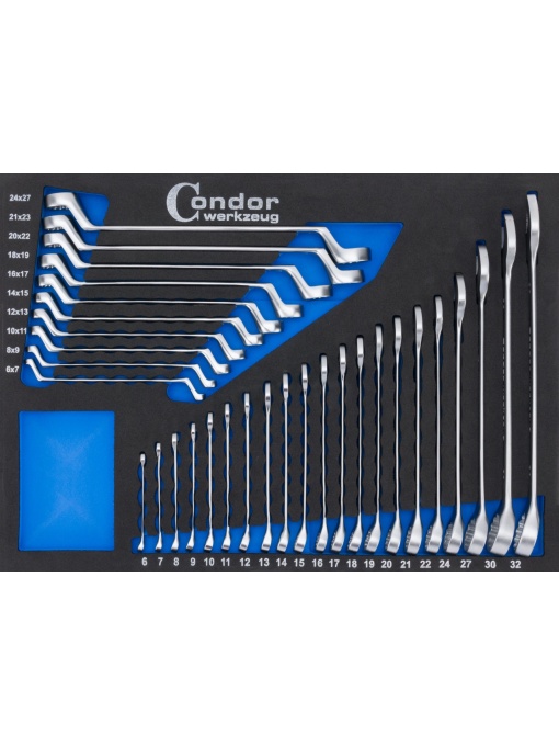 Set chei combinate si inelare cu cot 6-32 mm cu inserție din spumă. 2135-21T + 2140-10T , dimensiune 3/3, 31 piese, Condor 7303