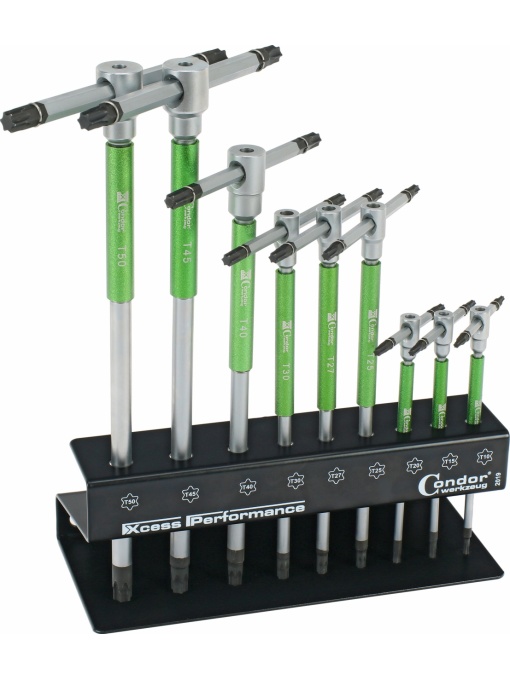 Set chei Torx T-star T10-50 cu mâner in T cu 3 cai, 9 piese, Condor 2019