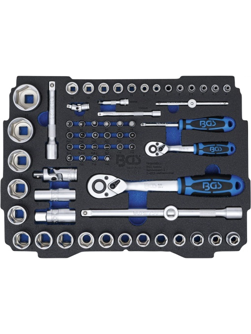 Set chei tubulare 6,3 mm (1/4") / 12,5 mm (1/2") in suport din spuma pentru systainer® BOXSYS 1 & 2, 65 piese, BGS 3351