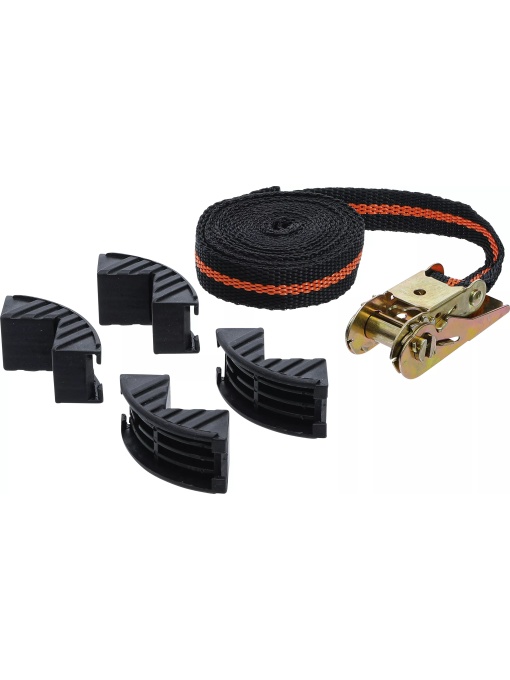Set chinga cu clicket pentru ancorare + 4 coltare de protectie, lungime 5 m, latime 25mm, forta de tractiune 120/240Kg, BGS DIY 3554