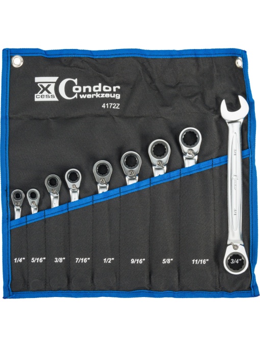 Set chei inelare/fixe cu clichet, reversibile, 9 piese, 1/4-3/4", Condor 4172Z