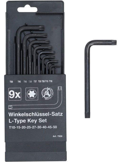 Set chei tip L | Profil T (pentru Torx) T10 - T50 | 9 piese, BGS DIY 7959