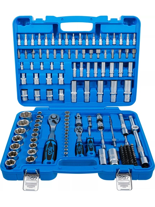 Set chei tubulare Profil hexagon ondulat, antrenare 6,3 mm (1/4") + 12,5 mm (1/2") 150 piese, BGS 74518