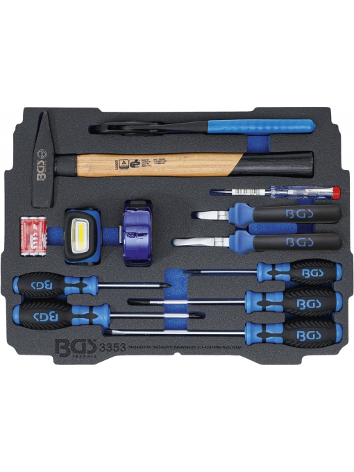 Set cleşti, şurubelniţe, ciocan in suport din spuma pentru sistem systainer® BOXSYS 1 & 2 , 12 piese, BGS 3353