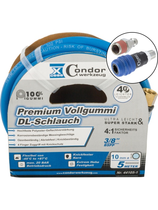 Furtun DL ø10mmx5m, cauciuc solid de calitate superioară, cuplare în 2 trepte, Condor 44105-3