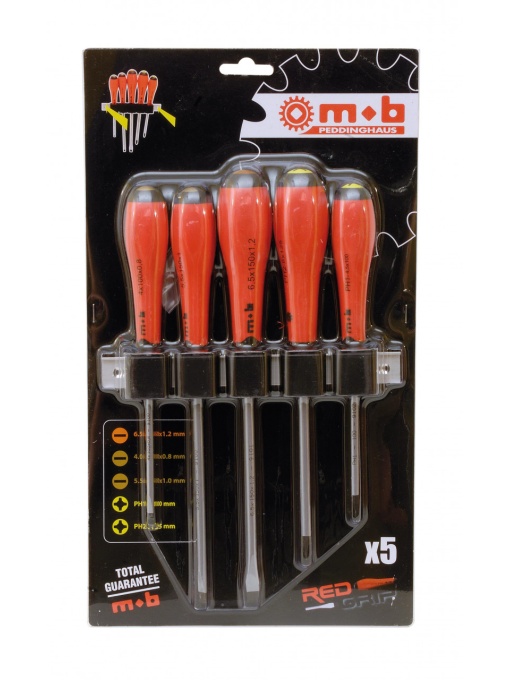 Set 5 surubelnite cu maner bimaterial Practic 5 in suport cu clema pentru prindere pe panou de scule, Mob&Ius 9129000401