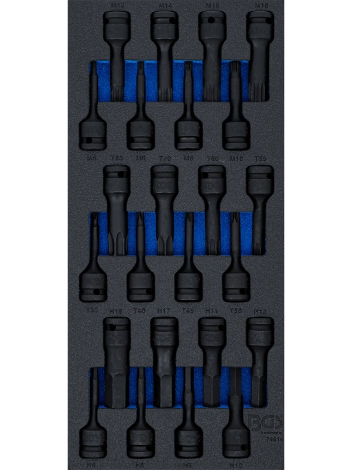 Set biţi de impact Imbus / Torx / M-uri (Spline, XZN), antrenare 1/2", 24 piese, BGS 74514