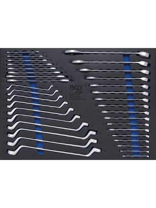 Set chei combinate 6 - 27 mm 17 piese, chei fixe 6 x 7 - 20 x 22 8 piese, inelare cu cot 6 x 7 - 20 x 22 mm 10 piese, BGS 4089