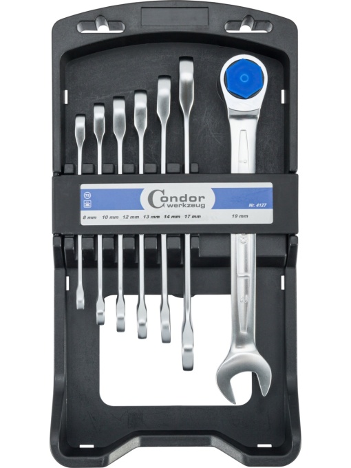Set chei cu clichet / chei cu cap deschis, în afișaj autoservire, 7 bucăți, 8-19 mm, Condor 4127