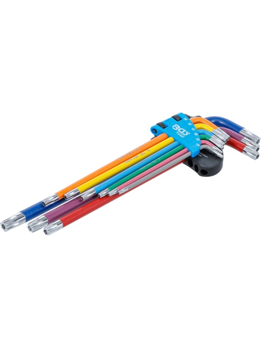 Set chei tip L, multicoloră, extra lungă, profil T (pentru Torx) cu alezaj T10 - T50, 9 piese, BGS 74462