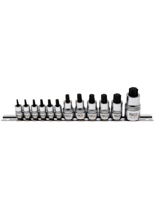 Set cu biti Torx extra scurt T8-T60, antrenare cu tubulara 1/4", 3/8", 1/2", 12 piese, BGS 5098
