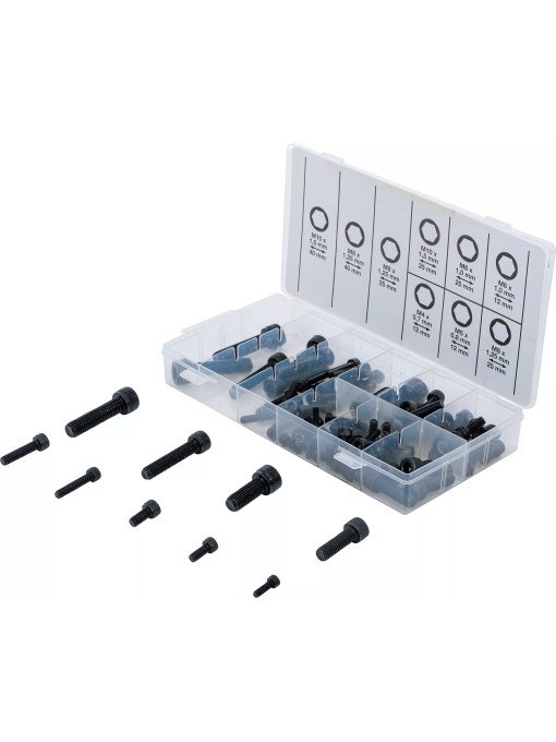 Set şuruburi cu cap cilindric M4 - M10 cu lacas pentru cheie tip Inbus, 106 piese, BGS 14140