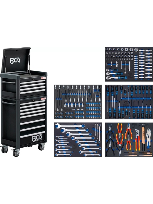 Dulap de scule Workshop Standard Max cu 8 sertare + dulap de scule cu 4 sertare montat in partea superioara, BGS 4088