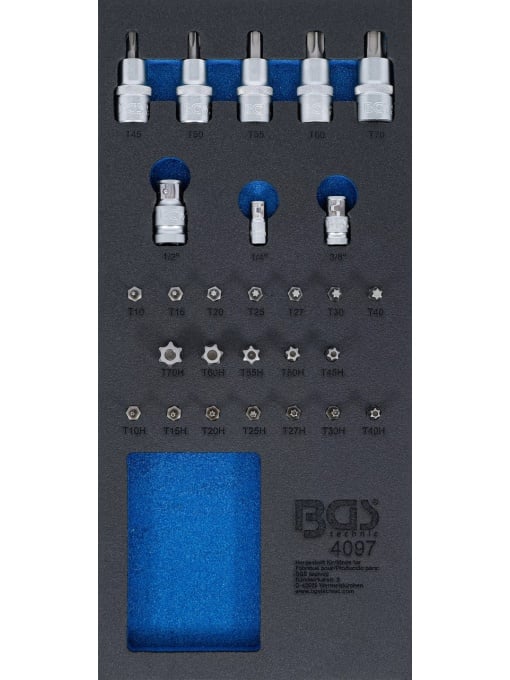 Set biti torx si adaptoare pentru biti + biti torx cu tubulara act. 1/2, 27 piese, BGS 4097